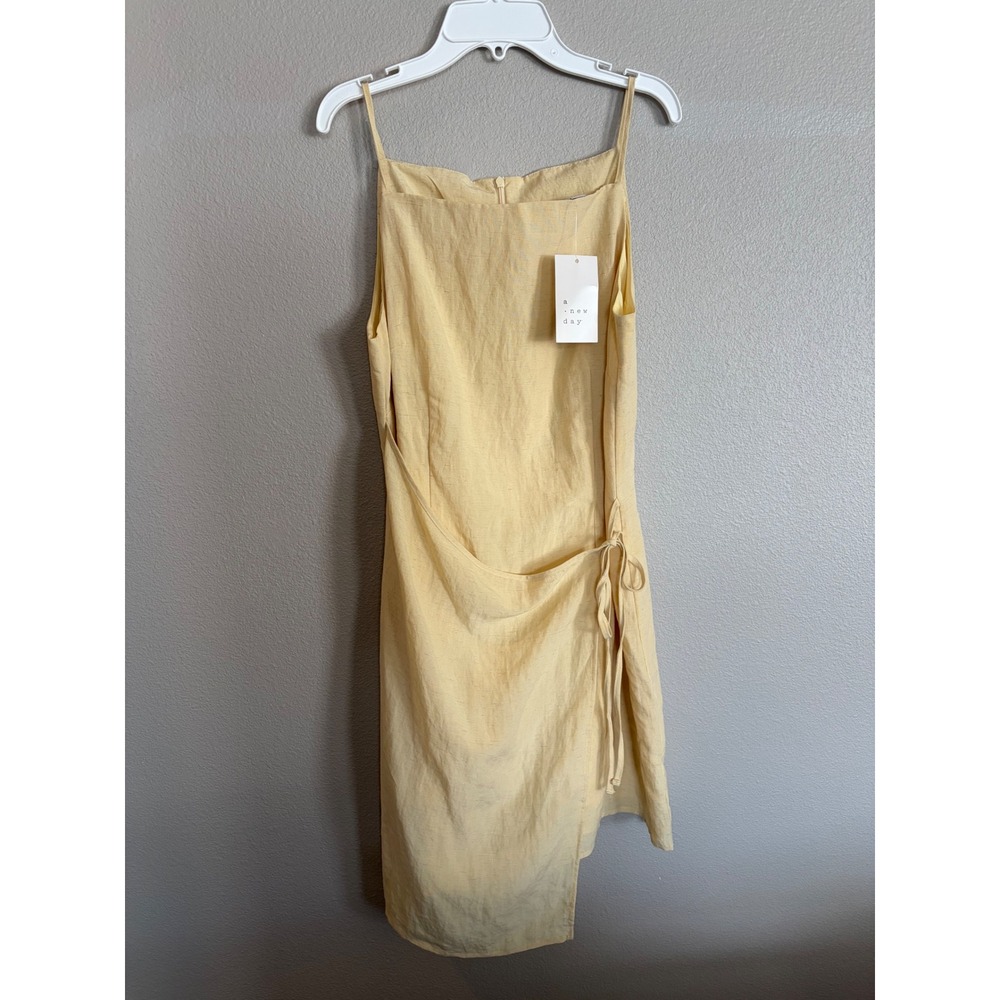 A New Day Women Yellow Linen Blend Wrap Midi Dress Small NWT
